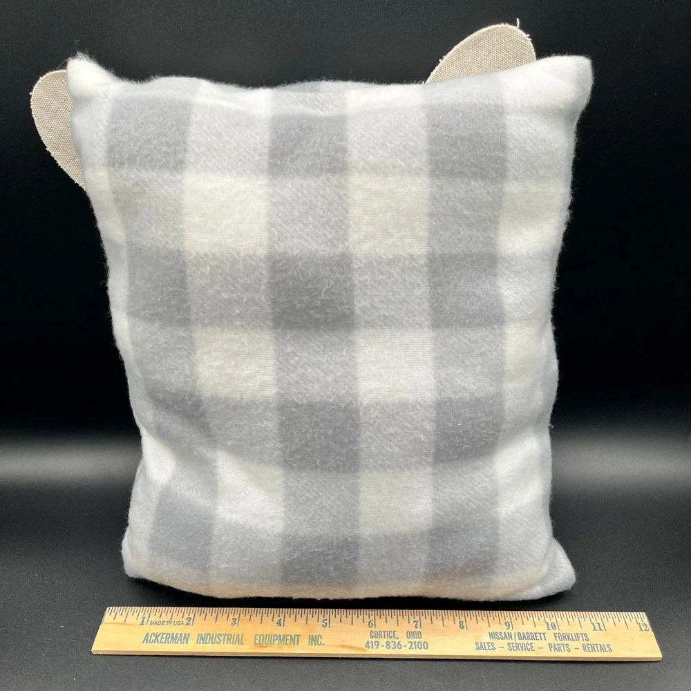Handmade Easter Bunny Decorative Pillow Grey Buffalo Check Canvas Face‎ 9.5x11